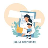 vetor de conceito de babá e educação on-line