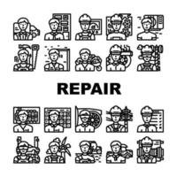 reparar trabalhador equipamento trabalho ícones conjunto vetor
