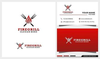 design de logotipo grill barbeque com conjunto de modelo de cartão de visita vetor