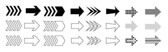 coleção sinal de setas diferentes. setas pretas do vetor no fundo branco
