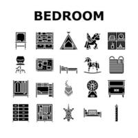 criança quarto quarto interior ícones conjunto vetor