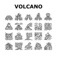 vulcão lava erupção natureza ícones conjunto vetor