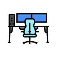 mesa monitor computador cadeira casa escritório cor ícone vetor ilustração