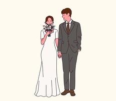 a noiva e o noivo com roupas de casamento. vetor