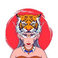 vetor cabeça tigre e face mulheres vetor ilustração Projeto