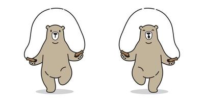 Urso vetor ícone logotipo polar Urso saltando corda rabisco personagem ilustração