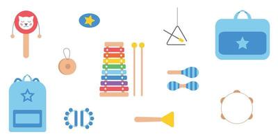 mão desenhado brinquedo musical instrumentos para crianças. plano vetor ilustração