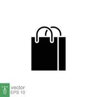 compras saco ícone. simples sólido estilo. papel bolsa, comprar, presente, embalagem, o negócio conceito. Preto silhueta, glifo símbolo. vetor ilustração Projeto em branco fundo. eps 10.