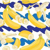 desatado mão desenhado tropical padronizar com banana fruta em branco e azul fundo vetor