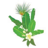 mão desenhado tropical Palma folhas composição com selva exótico flor em branco fundo botânico vetor ilustração