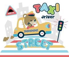 engraçado Urso em Táxi faço uma ligar enquanto dirigindo, vetor desenho animado ilustração