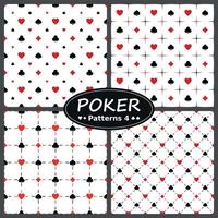 desenho vetorial, quatro padrões de pôquer, com os símbolos de coração, diamante, ás, trevo, tudo sobre fundo branco. vetor