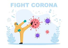ilustração vetorial pessoas da área de saúde protegendo e lutando contra o vírus corona vetor