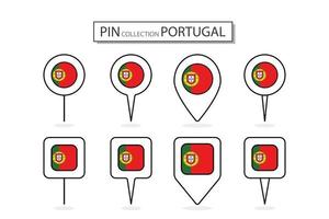 conjunto do plano PIN Portugal bandeira ícone dentro diverso formas plano PIN ícone ilustração Projeto. vetor