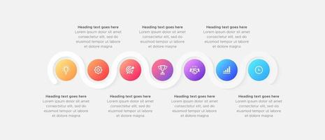 Sete 7 passos opções círculo Linha do tempo o negócio infográfico moderno Projeto modelo vetor