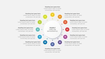 moderno anual Linha do tempo círculo o negócio infográfico modelo Projeto com 12 opções passos vetor