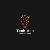 conceito de design de logotipo de lâmpada de tecnologia moderna. modelo de logotipo de ideia de lâmpada de tecnologia de pixel. lâmpada lâmpada ideia inovação criativa rede energia logo design tecnologia digital vetor