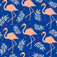 fofa colorida desatado vetor padronizar ilustração com flamingos e folhas em azul fundo