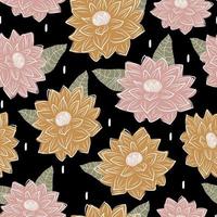 fofa colorida na moda abstrato desatado vetor padronizar ilustração com lindo flores em Preto fundo