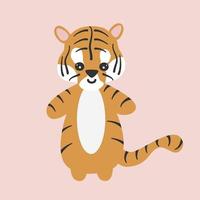 fofa desenho animado adorável mão desenhado personagem bebê tigre vetor ilustração para crianças isolado em Rosa fundo