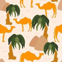 fofa abstrato colorida mão desenhado desatado vetor padronizar fundo com dromedário camelo e Palma árvore e pirâmide