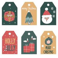 fofa mão desenhado Natal presente Tag conjunto vetor coleção com inverno estação feriados tradicional elementos e letras texto