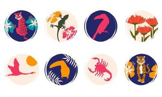 vetor conjunto do logotipo Projeto modelos, ícones e Distintivos para social meios de comunicação realçar com fofa colorida selva e animais selvagens elementos