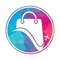 viagem fazer compras logotipo vetor modelo. fazer compras e avião logotipo. venda e viagem símbolo ou ícone.