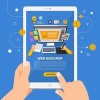 usando um tablet para aprender sobre web design vetor