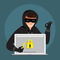 hacker cibernético roubando dados em dispositivo de internet vetor