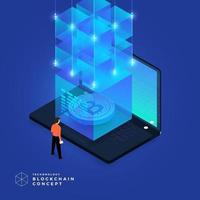 blockchain de conceito de design plano e tecnologia de criptomoeda. composição para banner de site de design de layout. ilustração vetorial isométrica. vetor