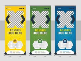 comida e restaurante roll up design de banner vetor