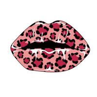leopardo estampado lábios, moda mulher impressão dentro Rosa vetor