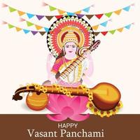 ilustração em vetor de um plano de fundo para a deusa saraswati para vasant panchami puja.