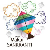 ilustração em vetor de um fundo para o tradicional festival indiano makar sankranti com pipas coloridas