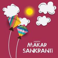 ilustração em vetor de um fundo para o tradicional festival indiano makar sankranti com pipas coloridas