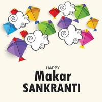 ilustração em vetor de um fundo para o tradicional festival indiano makar sankranti com pipas coloridas