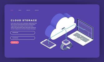 maquete da página de destino do site para armazenamento em nuvem vetor