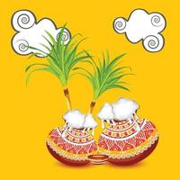 ilustração em vetor de um fundo para o feliz festival da colheita do feriado pongal de tamil nadu, sul da Índia.