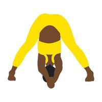 flexibilidade ioga pose. africano americano fêmea, senhora, mulher, menina com amarelo rastrear terno. pilates, treinamento, fitness, esporte. vetor ilustração dentro desenho animado plano estilo isolado em branco fundo.