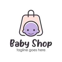 bebê fazer compras logotipo Projeto modelo com uma bebê ícone e carregar bolsa. perfeito para negócios, empresa, móvel, aplicativo, etc. vetor