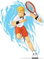 jogador de tênis segurando raquete esporte atelete exercício cartoon vetor