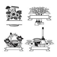 floral casa limpeza logotipo Projeto modelo. limpeza Ferramentas logotipo com flores vetor