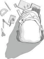 mochila, papelaria, material escolar, ilustração dos desenhos animados vetor