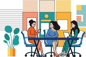 o negócio mulheres encontro dentro conferência quarto ilustração dentro rabisco estilo vetor