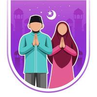 casal a comemorar eid Mubarak ilustração vetor