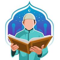 uma muçulmano é lendo a Alcorão dentro a mês do Ramadã ilustração vetor