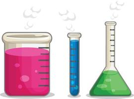 Química frasco de vidro experimento de laboratório copo desenho animado vetor