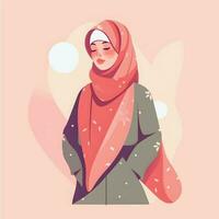 hijab menina ilustrações. plano desenho animado estilo representando modestamente vestido elegante mulheres vetor