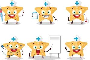 médico profissão emoticon com amarelo estrelas do mar desenho animado personagem vetor